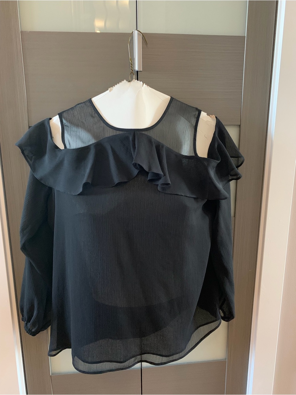 Black Ruffle Cold-Shoulder Blouse - Women's Top by H&M